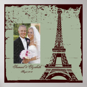Poster Collage photo encadré Mariage Tour Eiffel