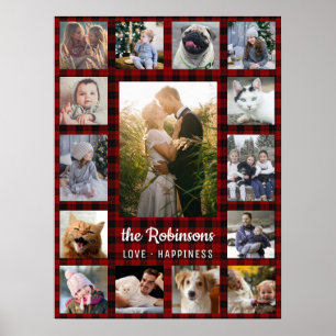 Poster Collage Photo Famille 15 + Nom Red Buffalo Plaid