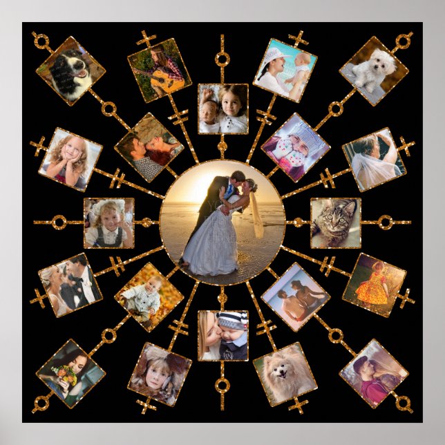 Poster Collage Photo Famille 21 Photos Joli Black Gold (Devant)