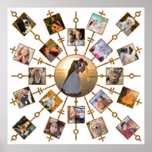 Poster Collage Photo Famille 21 Photos Joli Blanc Or