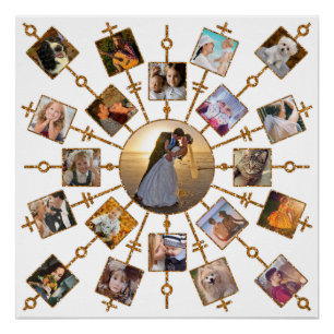 Poster Collage Photo Famille 21 Photos Joli Blanc Or