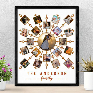 Poster Collage Photo Famille Or Blanc + Nom 21 Photos
