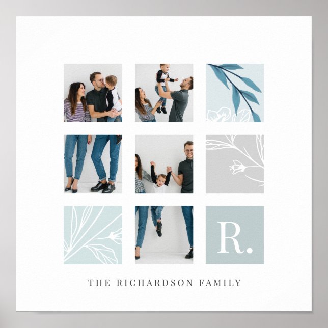 Poster Collage Photo Famille Personnalisée Monogramme Thè (Devant)