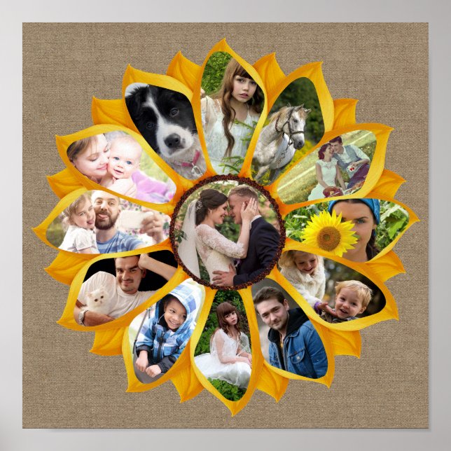 Poster Collage photo famille Sunflower Burlap 13 Photos F (Devant)