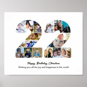 Poster Collage photo Fête d'anniversaire 22 ans Numéro 22