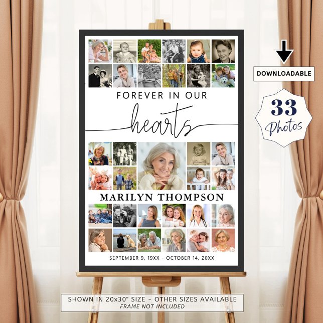 Poster Collage photo funéraire 33 À jamais dans nos cœurs (Créateur téléchargé)