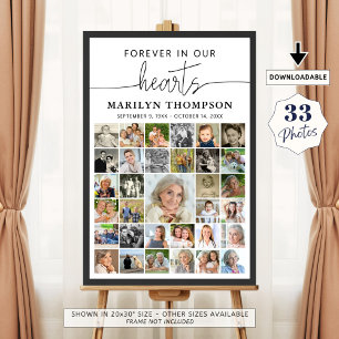 Poster Collage photo funéraire 33 coeurs manuscrits