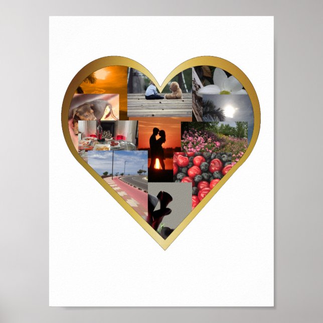 Poster Collage photo Gold Heart Frame (Devant)