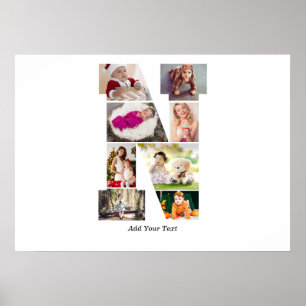Poster Collage photo lettre N noir et blanc