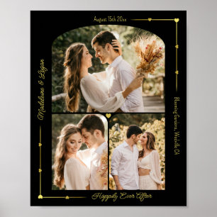 Poster Collage photo mariage personnalisé Coeurs d'or mod