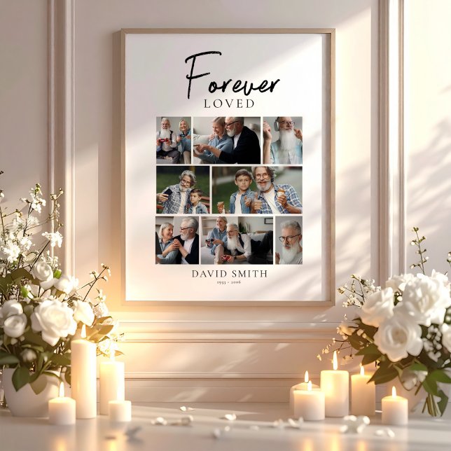 Poster Collage photo moderne de souvenir éternel (Forever Loved Modern Memorial Photo Collage Poster, Loss of Husband, Loss of Loved One)