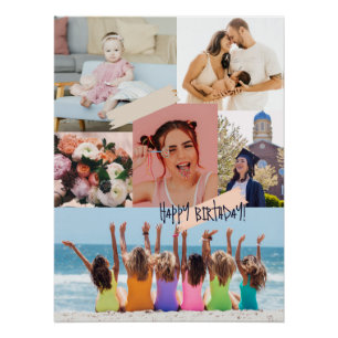 Poster Collage photo moderne Joyeux anniversaire mignon
