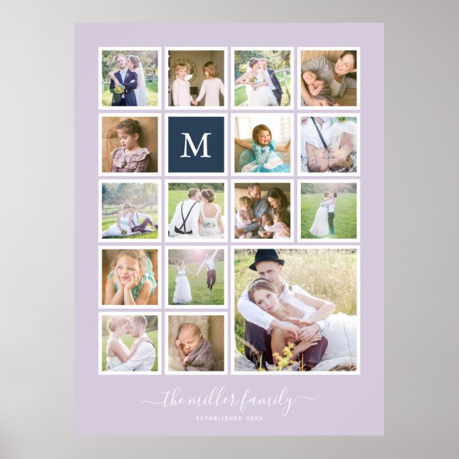 Poster Collage photo monogramme avec couleur de fond modi (Devant)