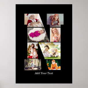 Poster Collage photo N en lettres noires et blanches