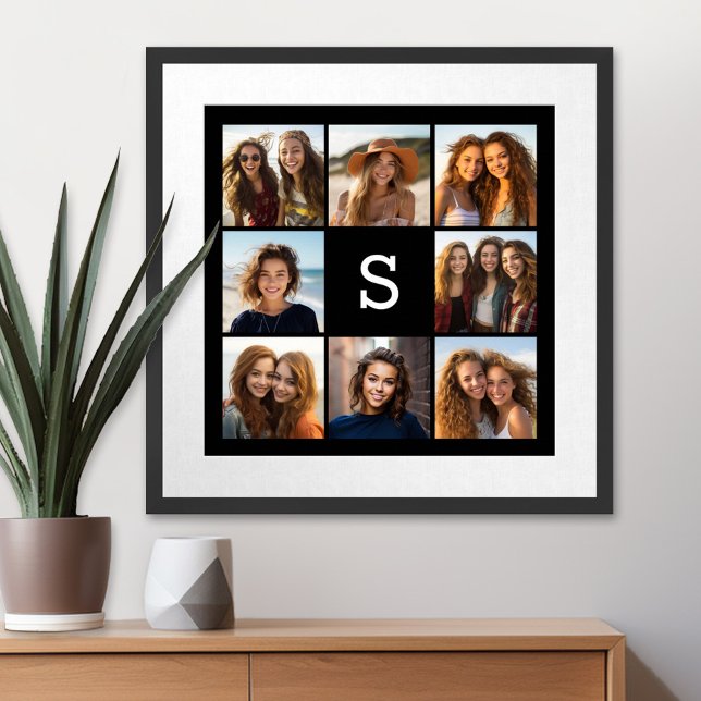 Poster Collage photo noir massif Monogramme personnalisé (Personalized Wall Art with a Photo Collage)