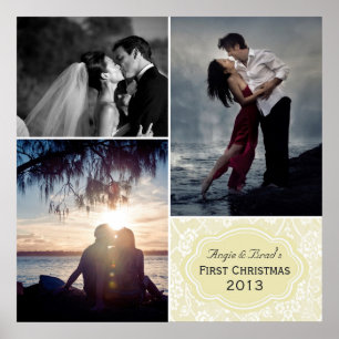 Poster Collage photo personnalisé First Christmas Damask
