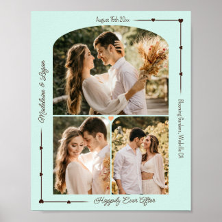 Poster Collage photo personnalisé mariage Coeurs de menth