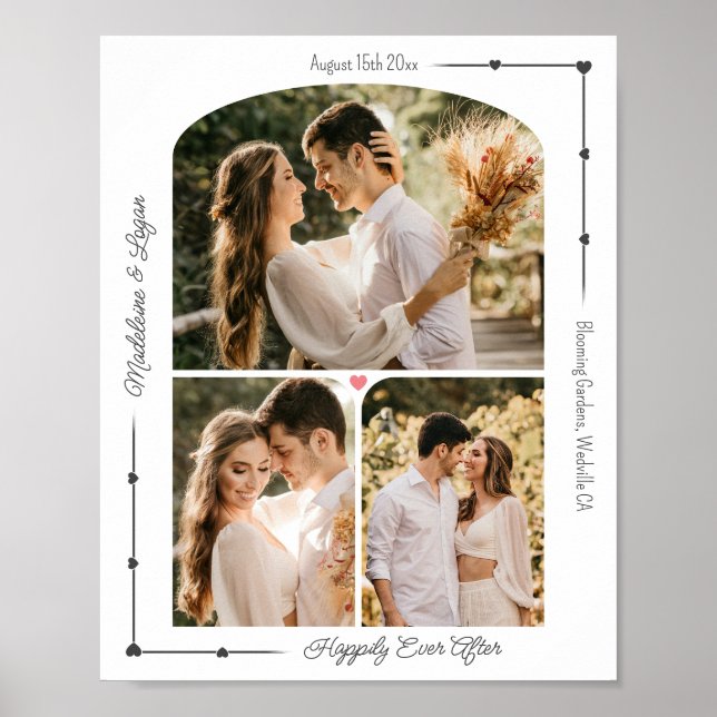 Poster Collage photo personnalisé mariage Coeurs gris mod (Devant)