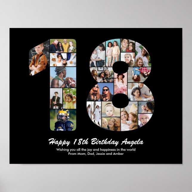Poster Collage photo personnalisé pour 18 ans Numéro 18 (Devant)