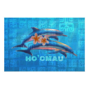 Poster Collage primitif des dauphins hawaïens HO’OMAU