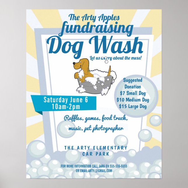 Poster collecte de fonds de lavage de chien école PTO PTA (Devant)