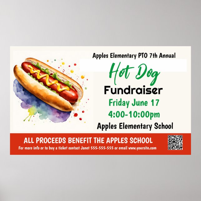 Poster Collecte de fonds Hot Dog PTO PTA Bannière de l'ég (Devant)
