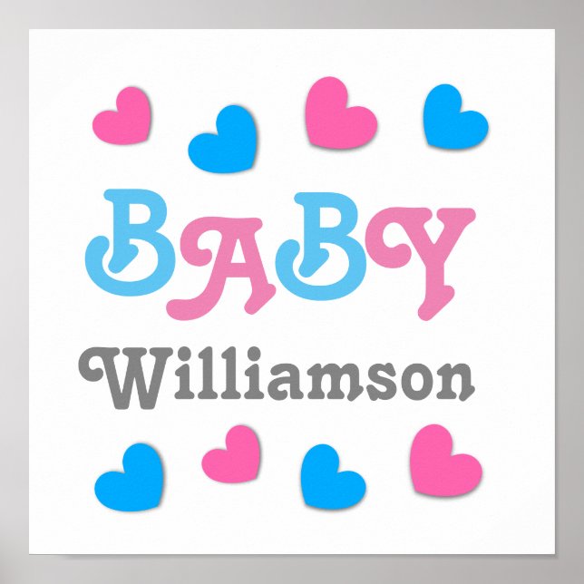 Poster Collection Coeurs de Baby shower de révélation de  (Devant)
