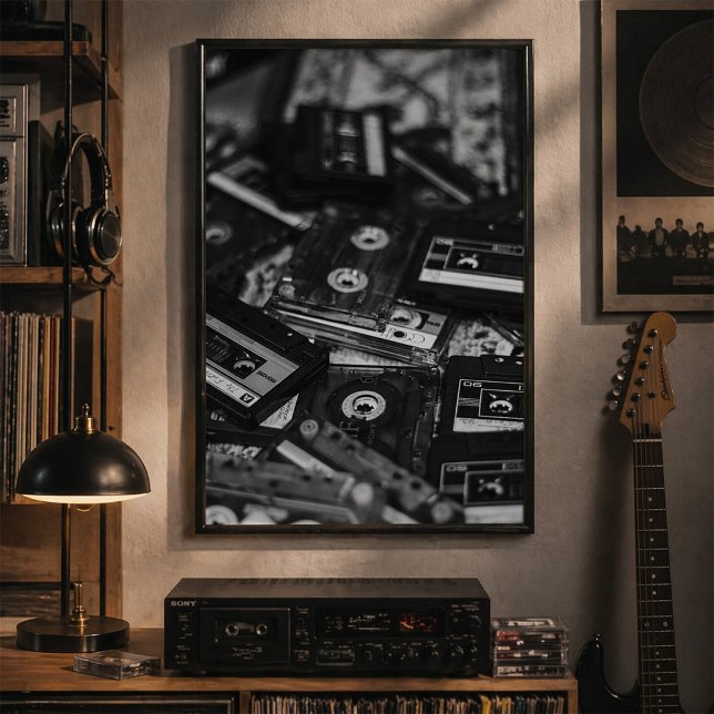Poster Collection de cassettes audio vintage noir et blan (Créateur téléchargé)