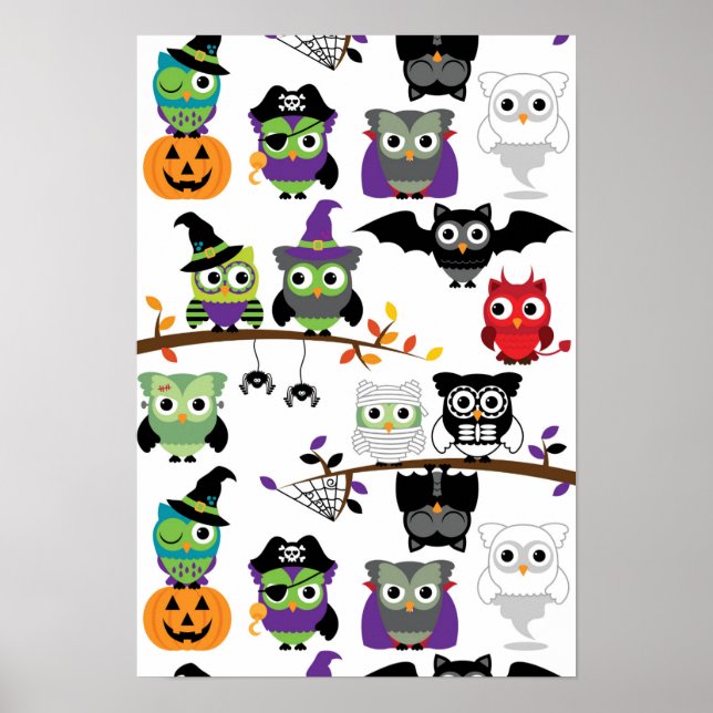 Poster Collection De Chouettes D'Halloween Éffrayantes (Devant)