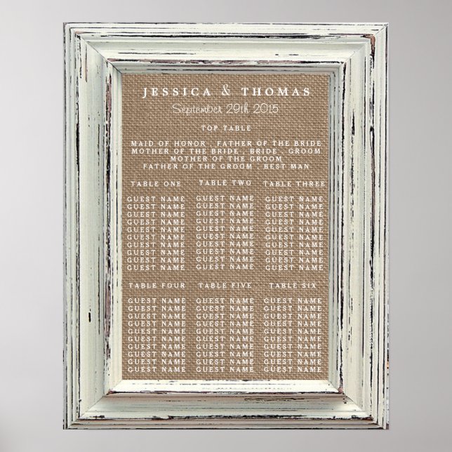 Poster Collection de Mariages Rustic White Frame & Burlap (Devant)