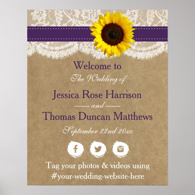 Poster Collection Rustique de Mariages de tournesol Kraft (Devant)