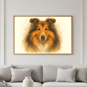 Poster Collie Aquarelle Portrait - L'art du chien bien-ai