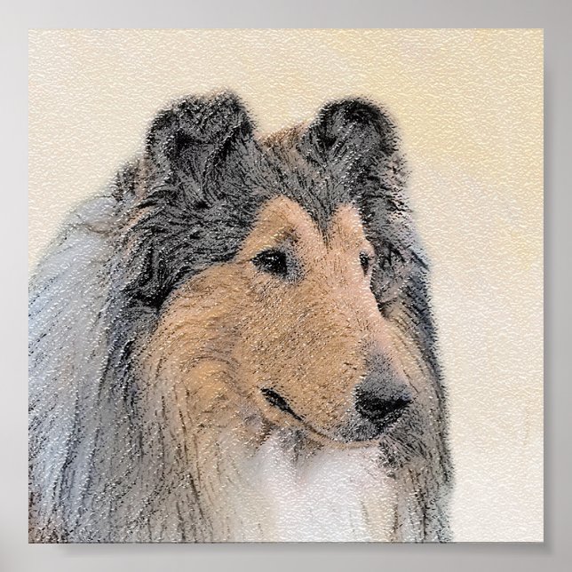 Poster Collie (Rough) Peinture - Cute Original Chien Art (Devant)