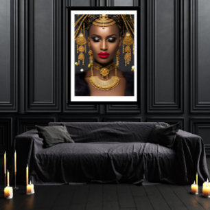 Poster Collier de cheveux or africain noir orné de bijoux