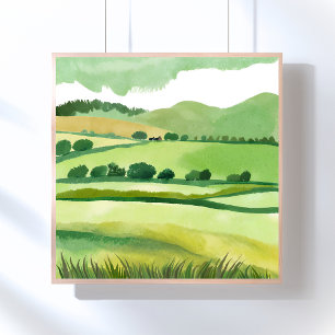 Poster Colline verdoyante luxuriante Aquarelle de la na