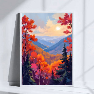 Poster Collines d'automne Feuilles d'automne Feuillage