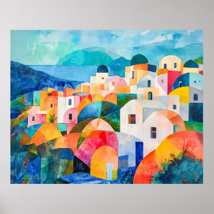 Poster Collines de Santorin aux teintes abstraites