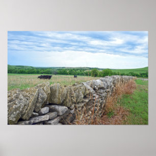 Poster Collines de silex, Kansas, Mur de pierre empilée