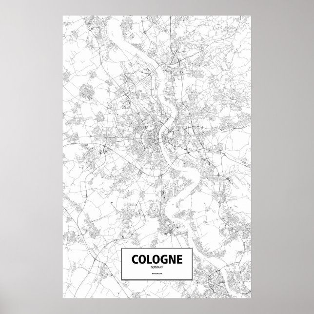 Poster Cologne, Allemagne (noir sur blanc) (Devant)