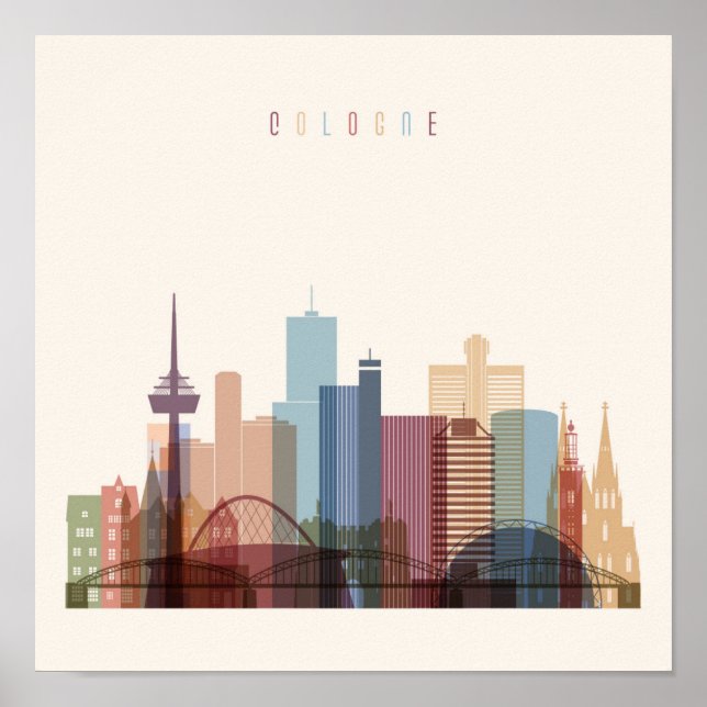 Poster Cologne, Allemagne | Ville Skyline (Devant)