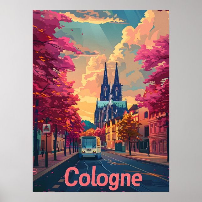 Poster Cologne : Cathédrale Majesté et Tranquillité viole (Devant)