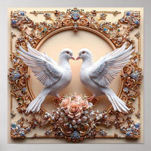 Poster Colombes de mariage Oiseaux blancs Paix