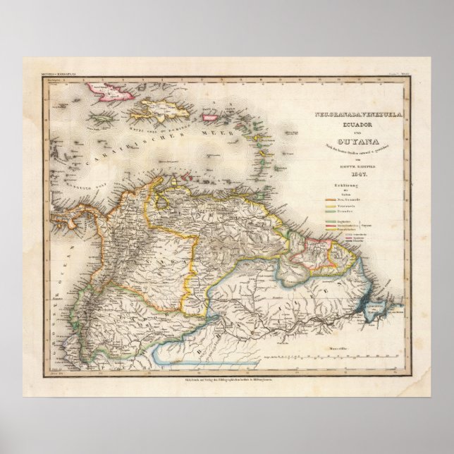 Poster Colombie, Venezuela, Amérique du Sud (Devant)