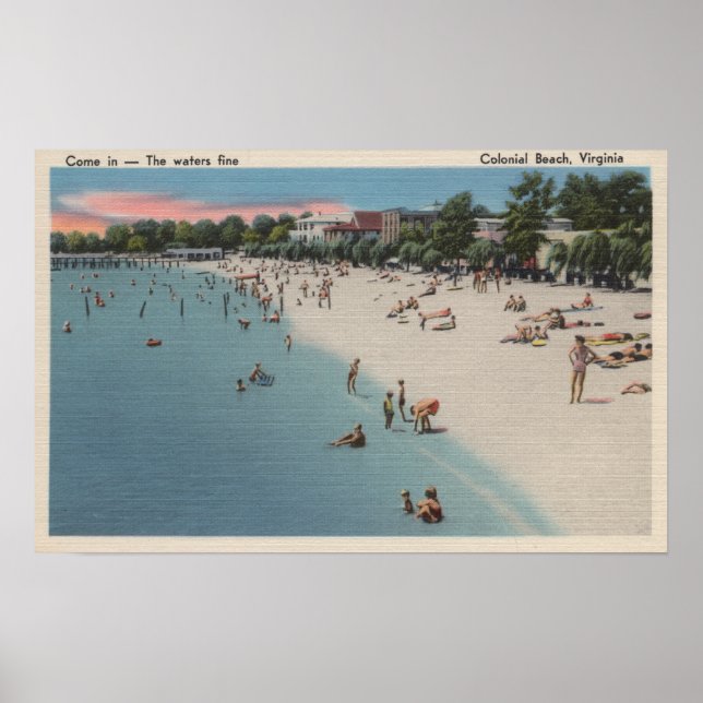 Poster Colonial Beach, VA - Plage de soleil et de baignad (Devant)