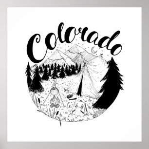 Poster Colorado Camping Extérieur Encre Illustration