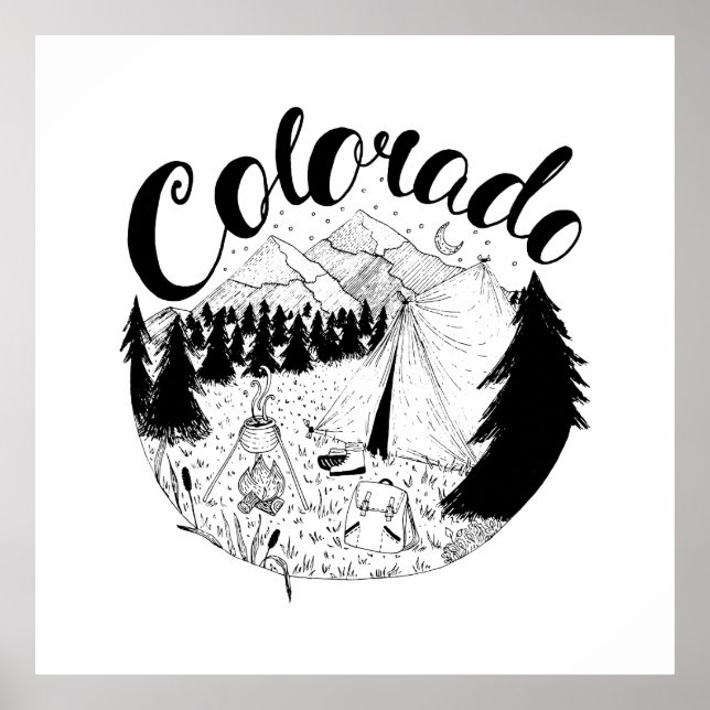 Poster Colorado Camping Extérieur Encre Illustration (Devant)