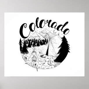 Poster Colorado Camping Extérieur Encre Illustration