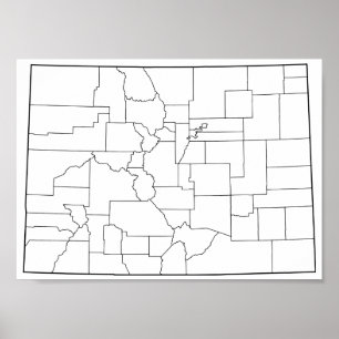 Poster Colorado Counties Blank Outline Map