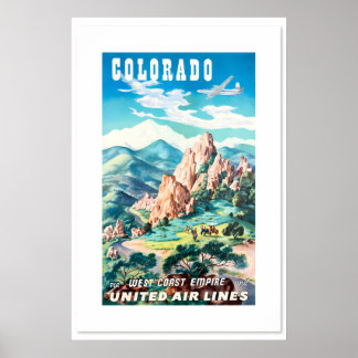 Poster Colorado Springs années 50 United Airlines Style V