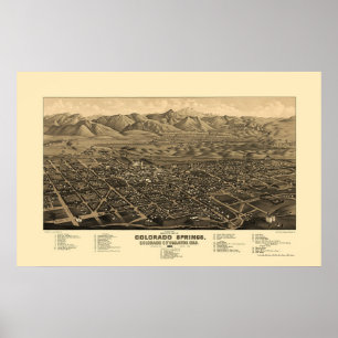 Poster Colorado Springs, CO Carte panoramique - 1882